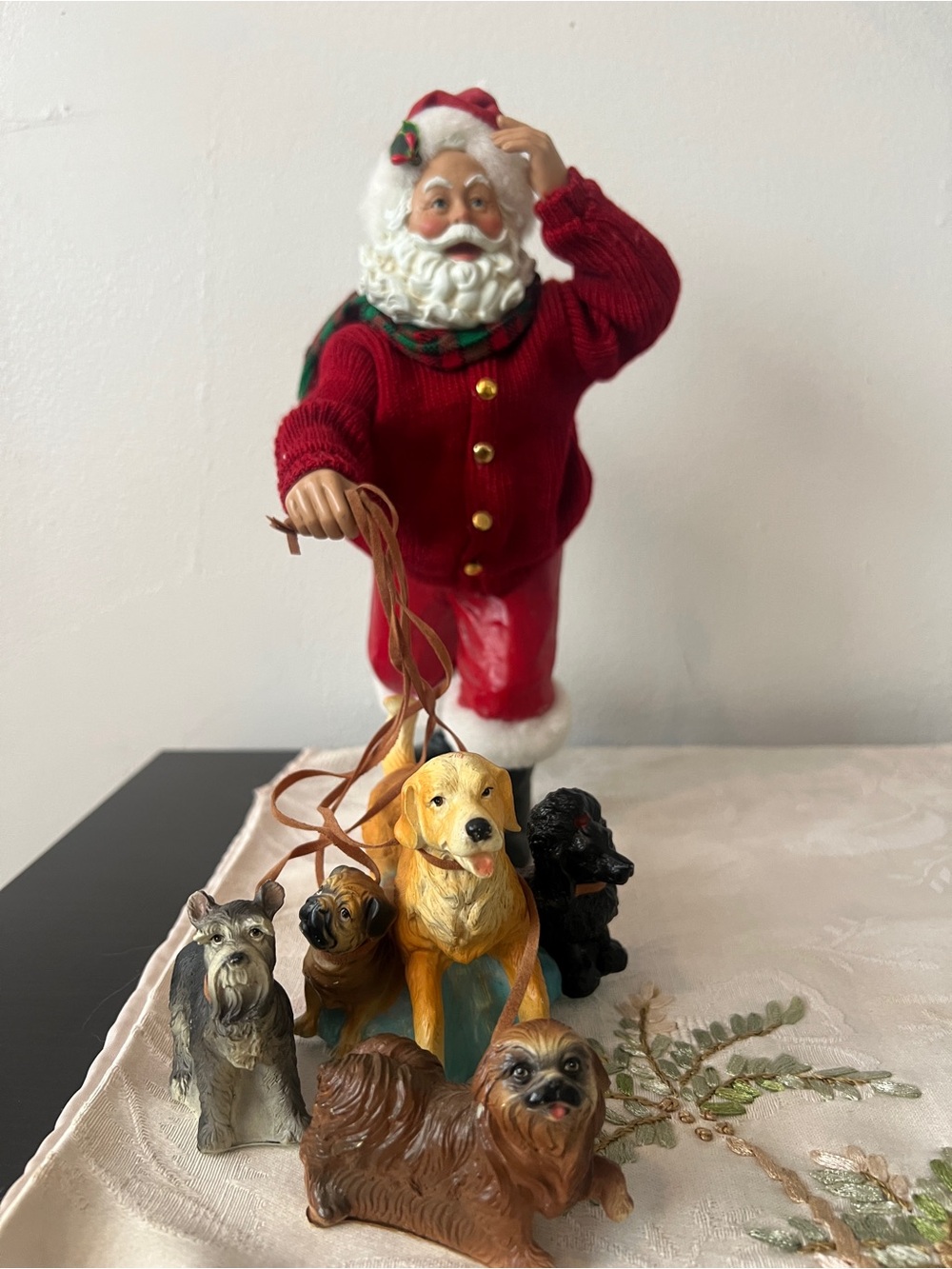 Dog Walking Santa Claus Figurine Decor